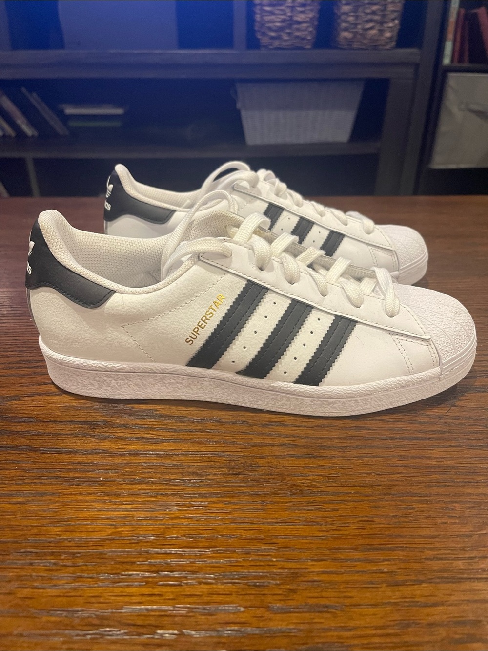 adidas White and Black Superstar Leather Sneakers